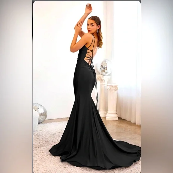 strapless open back dress Designer Black Two-Piece Men's Prom Suits